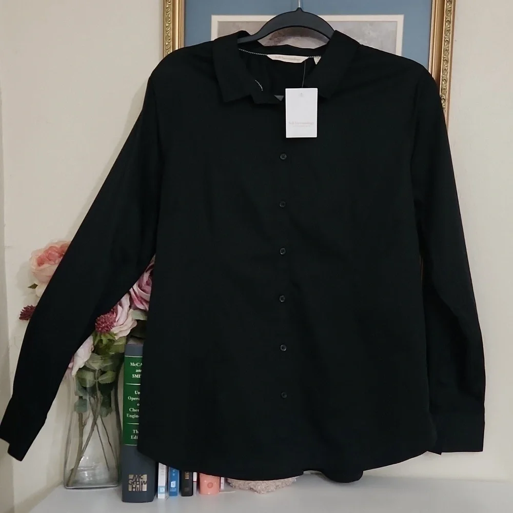 Soft Surroundings Black Button Down Classy Sophisticated Pitch Black Color - Picture 8 of 12